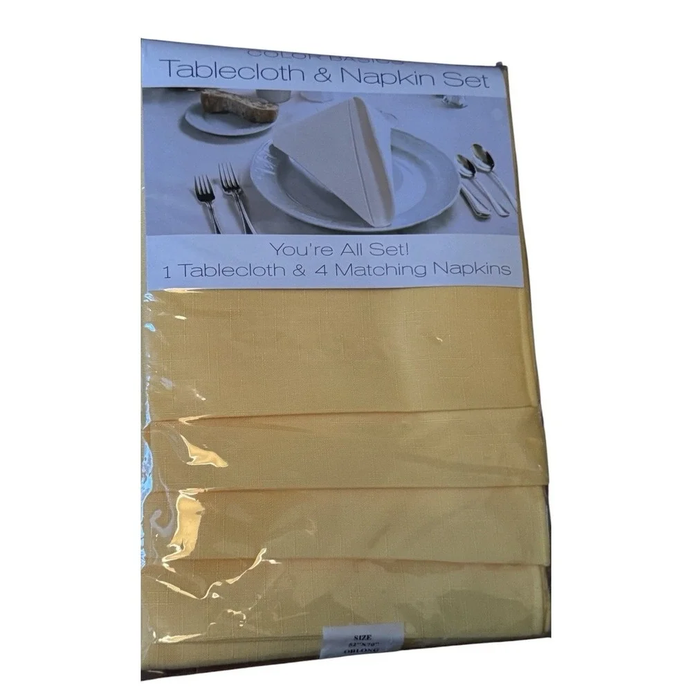Bardwil Tablecloth Napkin Set Lemon Yellow 52x70 Oblong 4 Napkins New Sealed